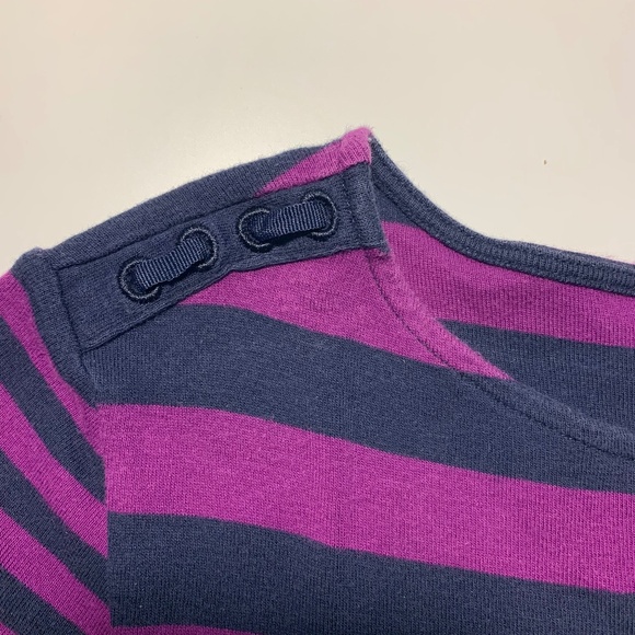 SEG’MENTS Striped Boatneck 3/4 Sleeve Cotton Top – Size M (Purple & Navy) - Picture 3 of 6